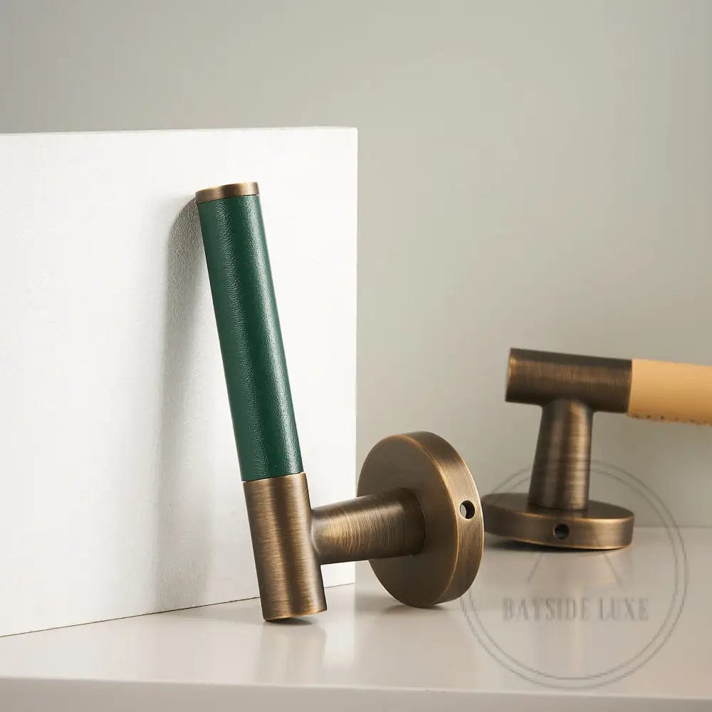 Door Handle Luxe Doorware - Flemington Leather Bound Antique Brass - Forest Green