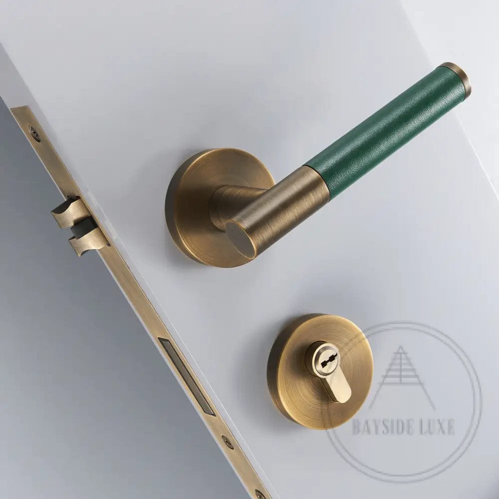 Door Handle Luxe Doorware - Flemington Leather Bound Antique Brass - Forest Green