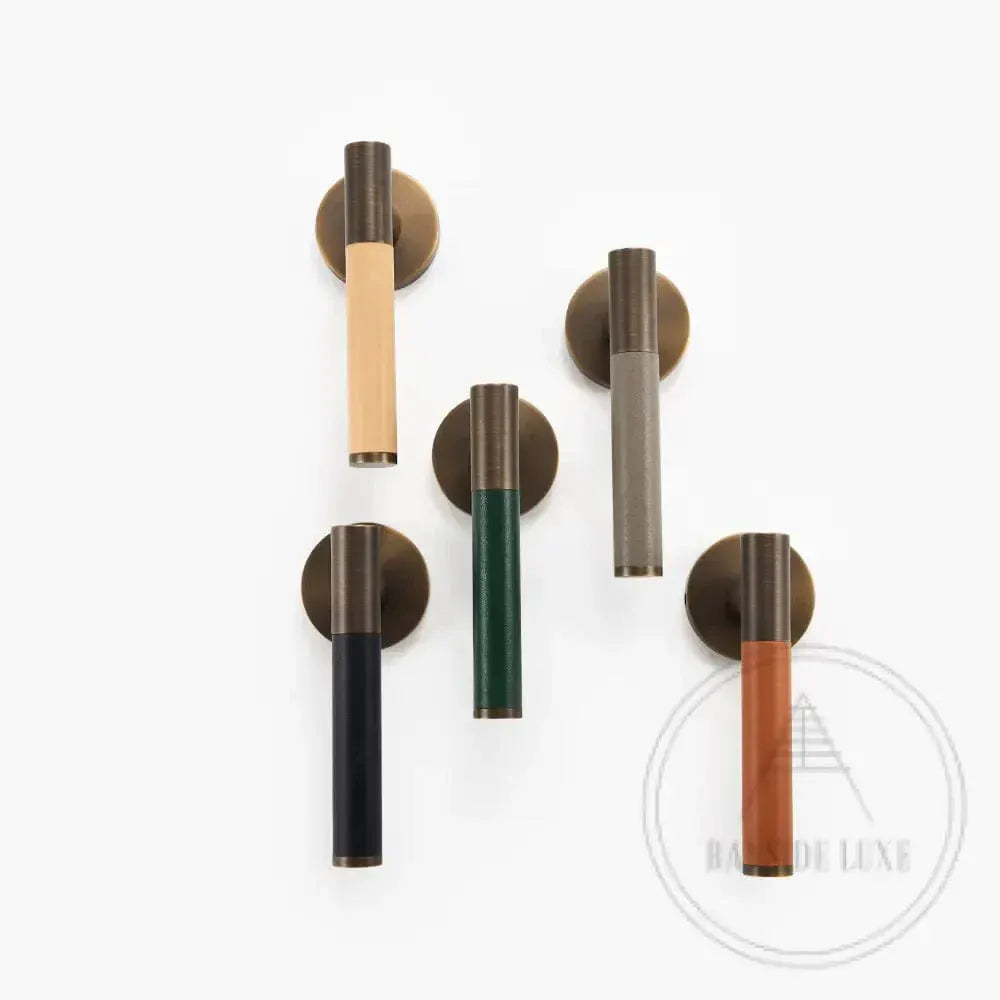 Door Handle Luxe Doorware - Flemington Leather Bound Antique Brass - Grey