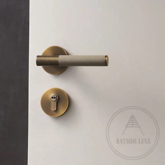 Door Handle Luxe Doorware - Flemington Leather Bound Antique Brass - Grey