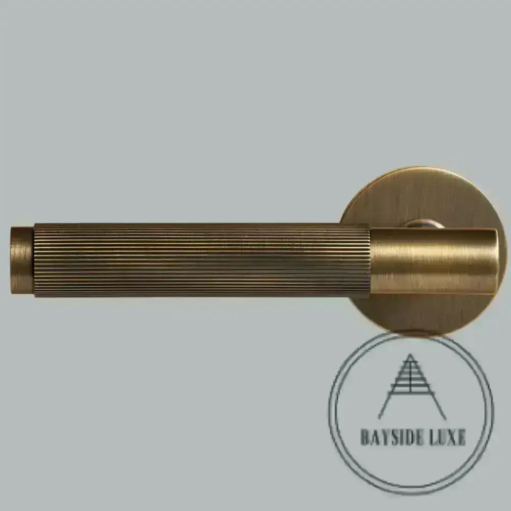 Door Handle Luxe Doorware - The Otway Linear Knurled Mortice Lock Set - Antique Brass