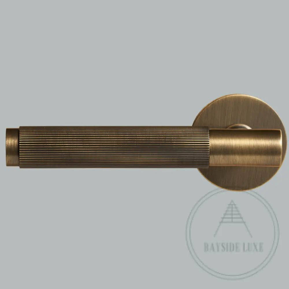 Door Handle Luxe Doorware - The Otway Linear Knurled Mortice Lock Set - Antique Brass