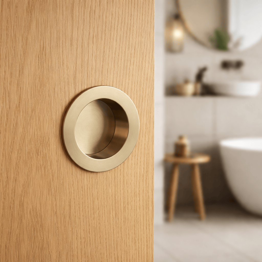 Door Handle Sydney Cavity Slider Flush Round Pull Satin Brass