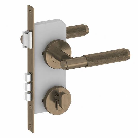Door Handle Sydney Knurled Mortice Key Lock Door Lever Set - Antique Brass