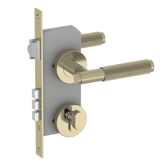 Door Handle Sydney Knurled Mortice Key Lock Door Lever Set Satin Brass
