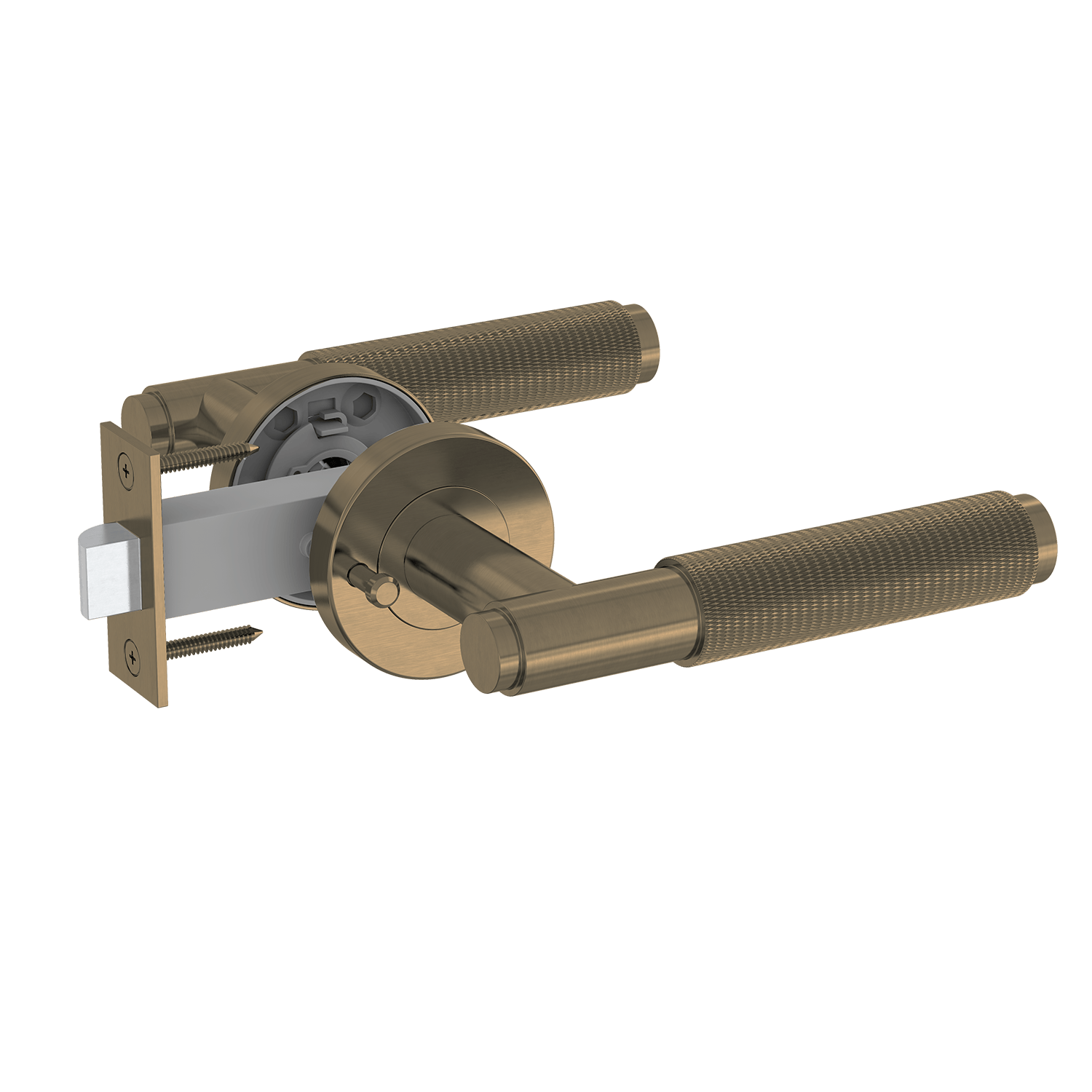 Door Handle Sydney Knurled Privacy Door Lever Set Antique Brass