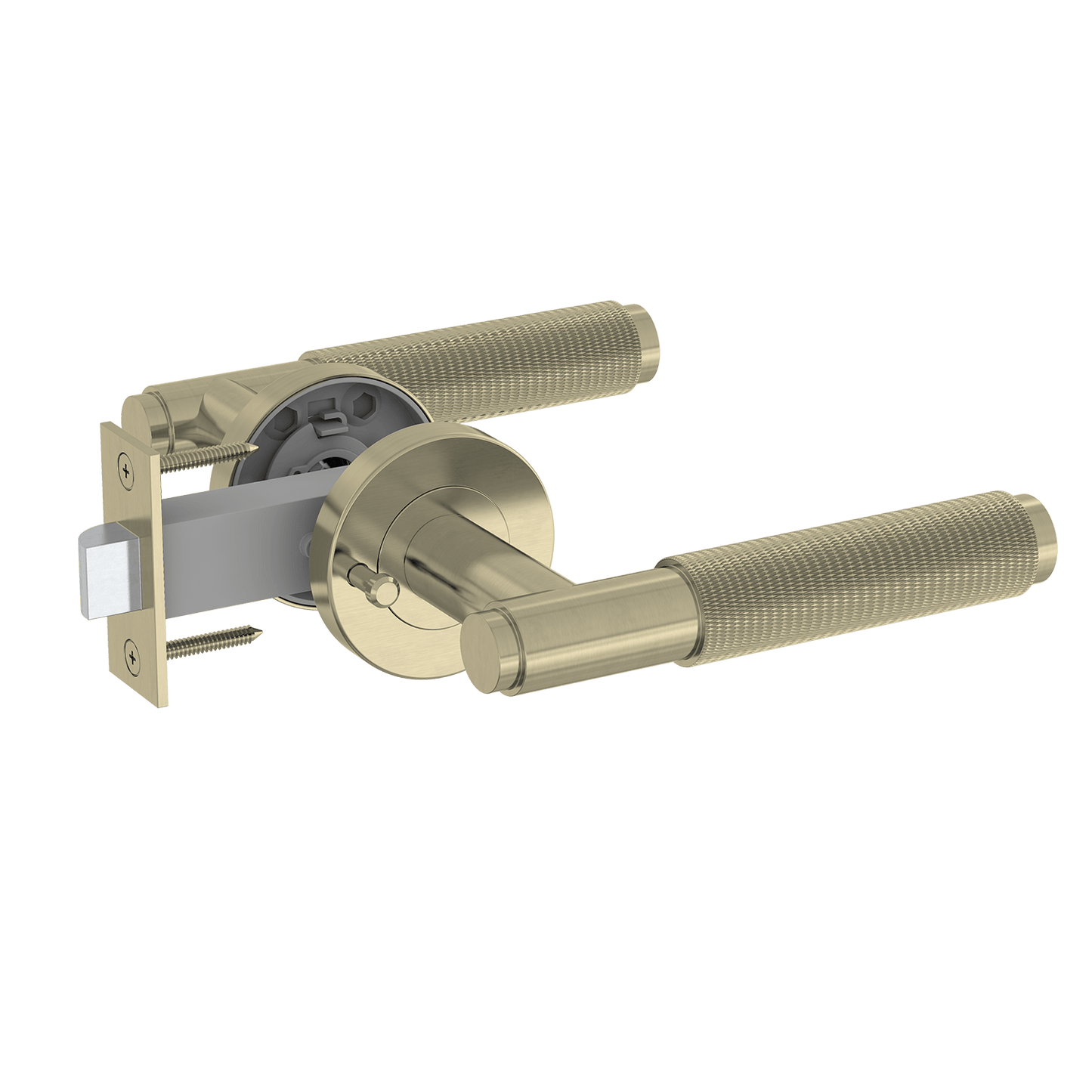 Door Handle Sydney Knurled Privacy Door Lever Set Satin Brass