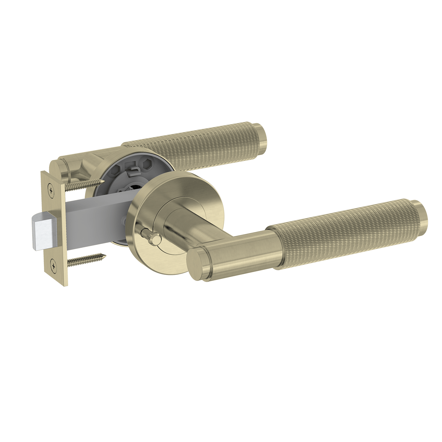Door Handle Sydney Knurled Privacy Door Lever Set Satin Brass