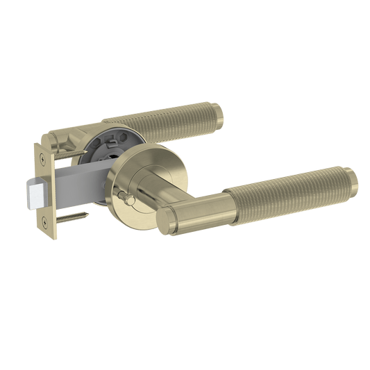 Door Handle Sydney Knurled Privacy Door Lever Set Satin Brass