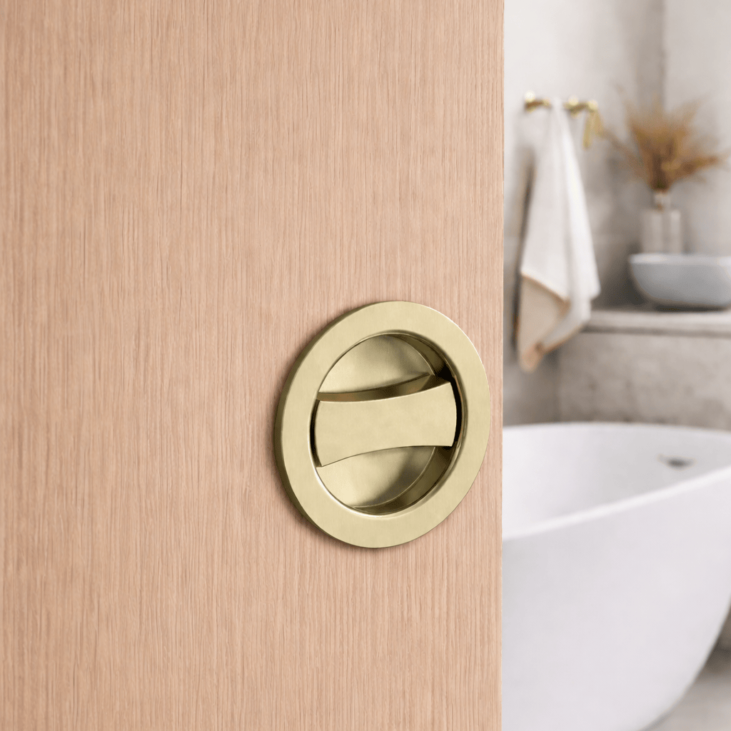 Door Handle Sydney Round Cavity Slider Door Lock Satin Brass