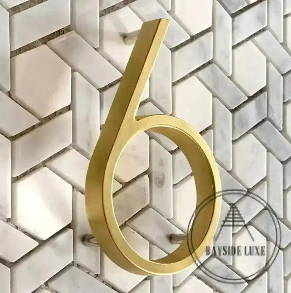 house number 0 / Gold / 125mm Bayside Luxe - Golden Brass Floating and Flush House Numbers - 125mm