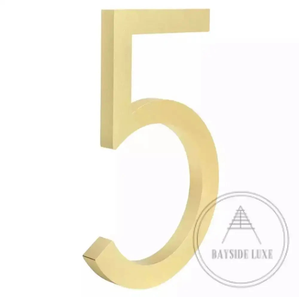 House Number 5 / Gold / 150mm Modern Bayside Luxe Floating House Numbers - Gold 150mm