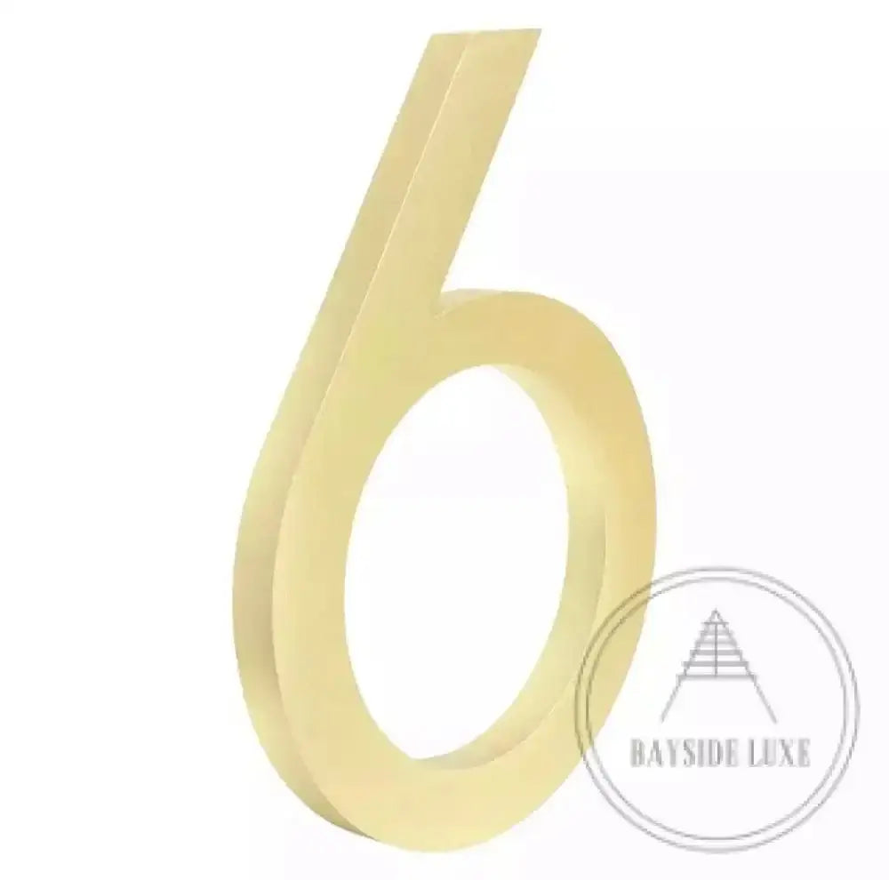 House Number 6 / Gold / 150mm Modern Bayside Luxe Floating House Numbers - Gold 150mm