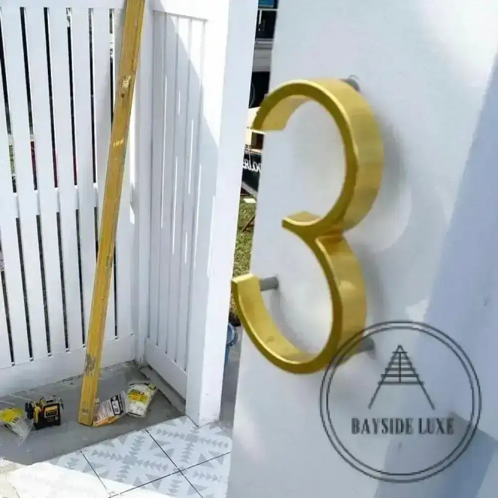 house number Bayside Luxe - Golden Brass Floating and Flush House Numbers - 125mm