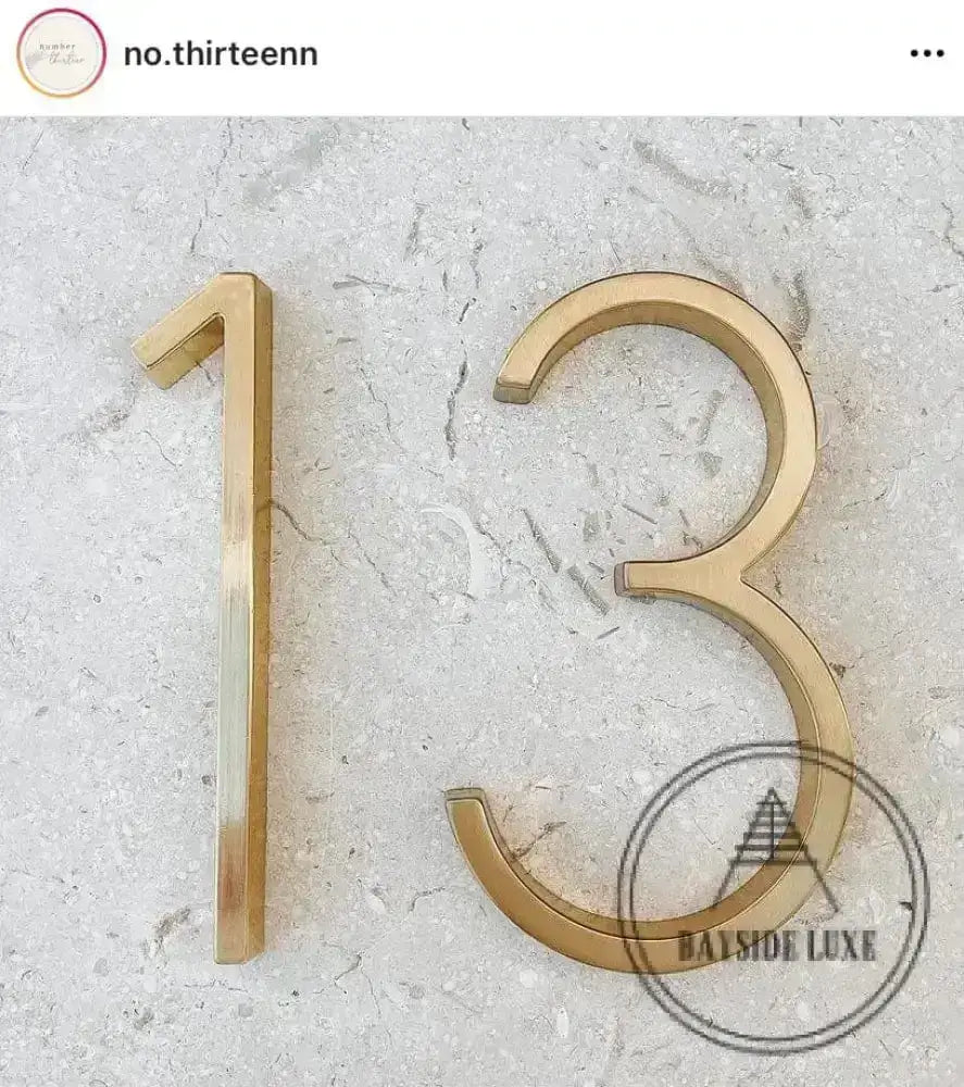 house number Bayside Luxe - Golden Brass Floating and Flush House Numbers - 125mm