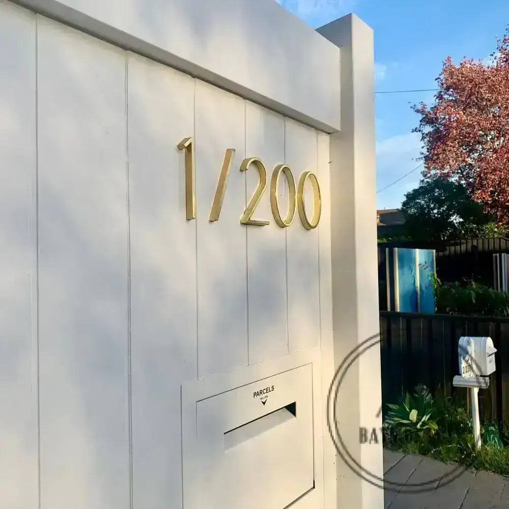 house number Bayside Luxe - Golden Brass Floating and Flush House Numbers - 125mm