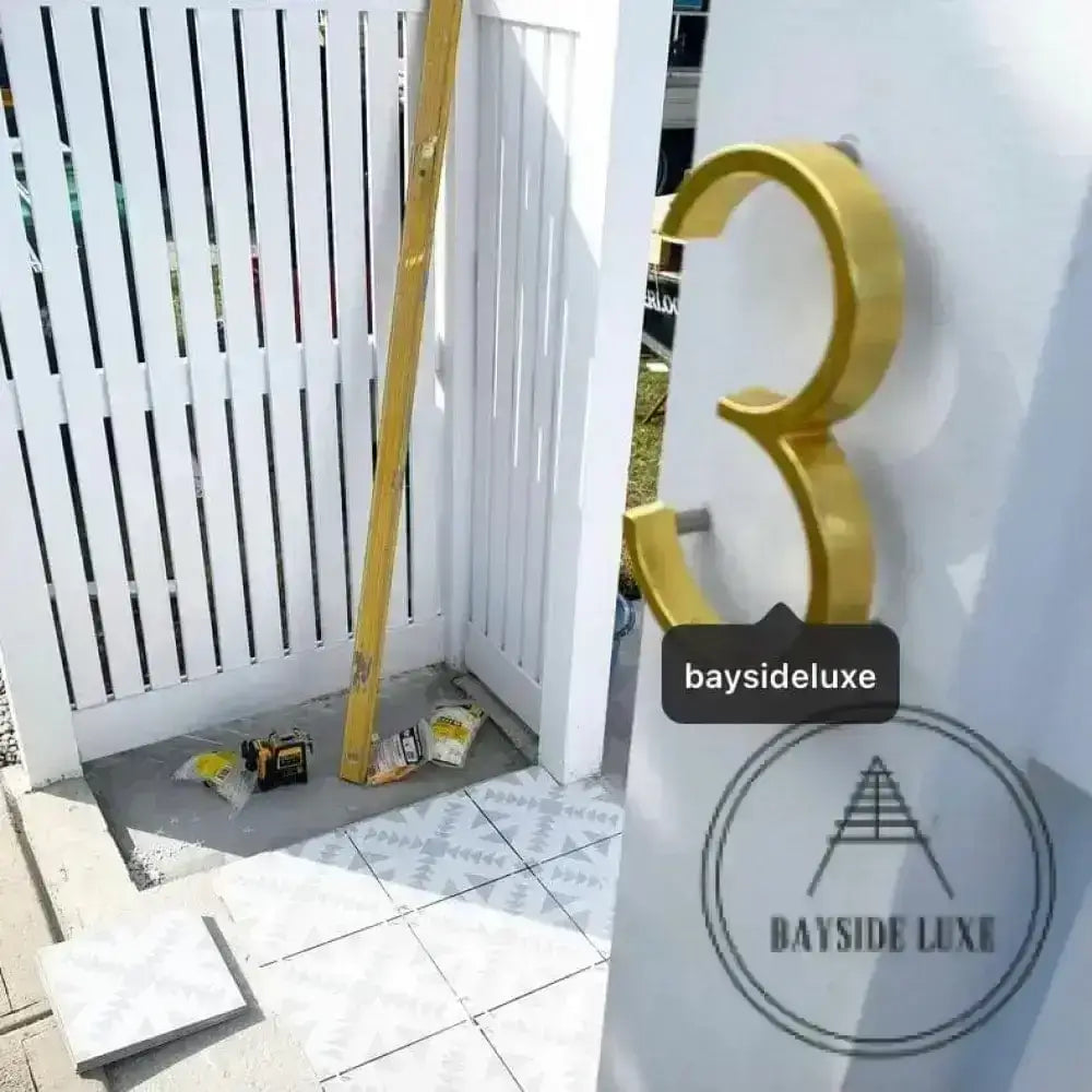 house number Bayside Luxe - Golden Brass Floating and Flush House Numbers - 125mm