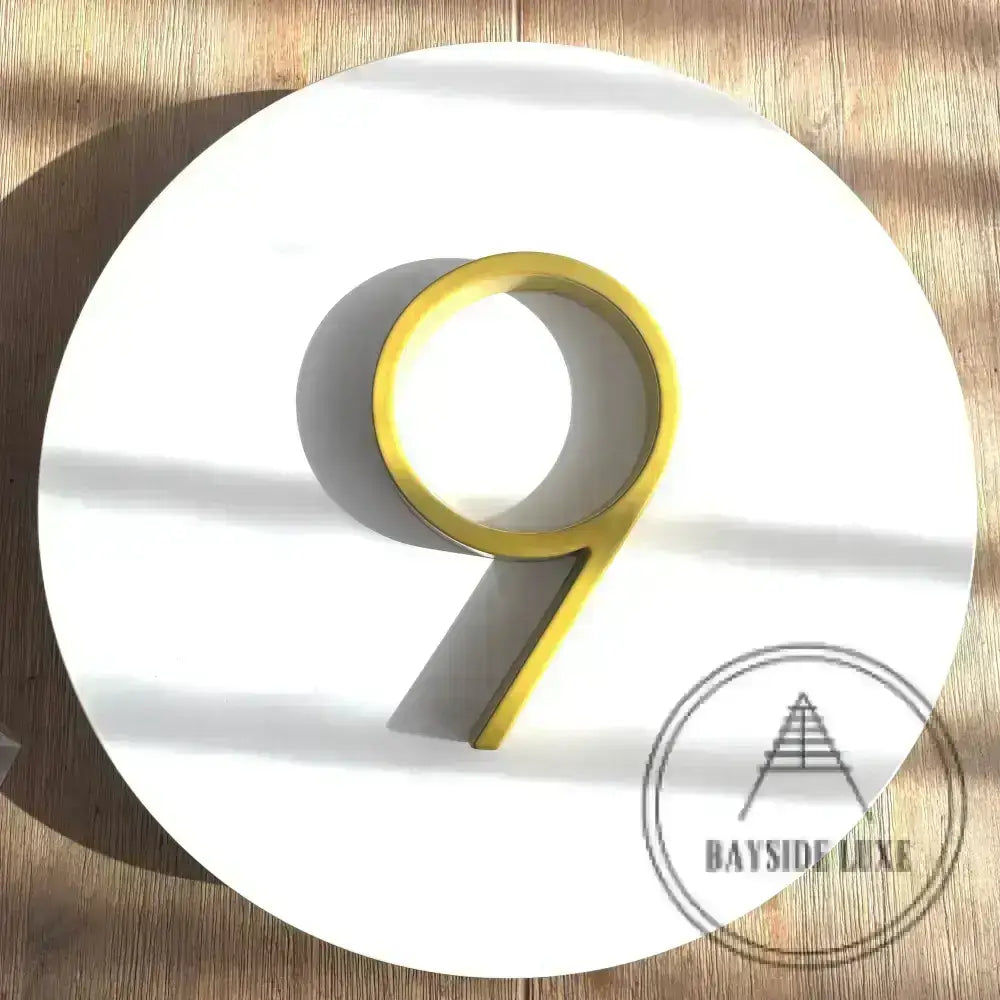 house number Bayside Luxe - Powder Coated Gold Floating and Flush House Numbers - 125mm
