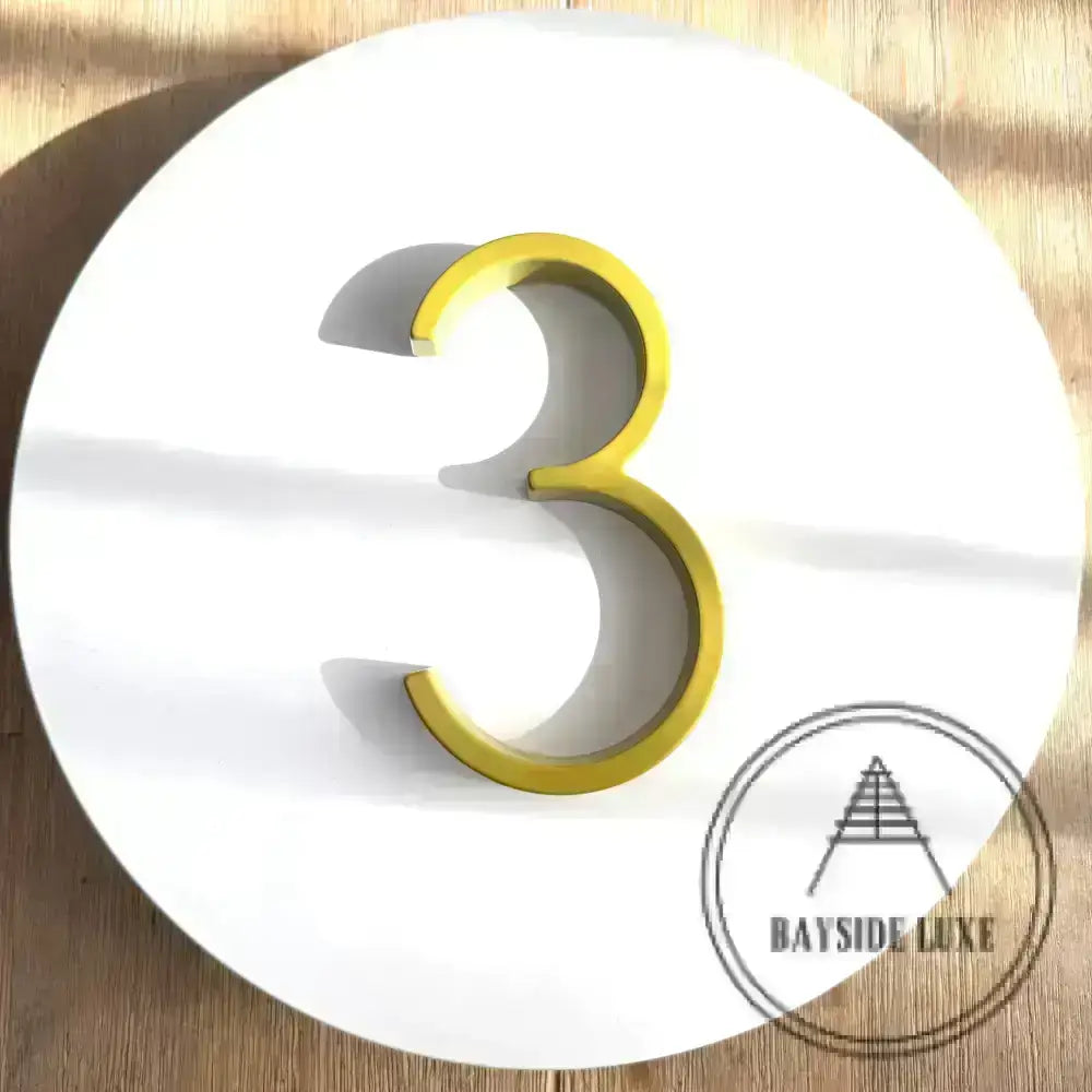 house number Bayside Luxe - Powder Coated Gold Floating and Flush House Numbers - 125mm