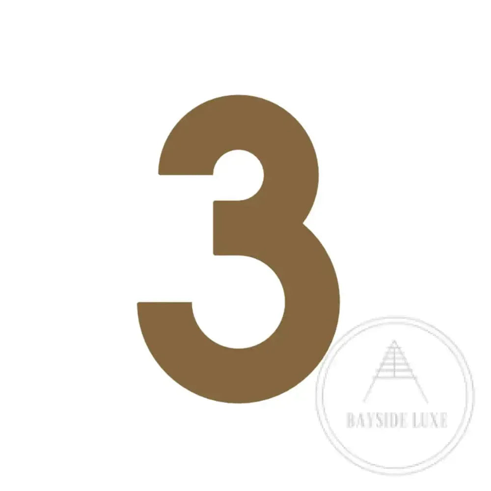 House Numbers and Letters Antique Brass / 25cm / 3 Bayside Luxe Signage - Solid Antique Brass Floating Numbers and Letters - Beaumaris Bay 25 cm