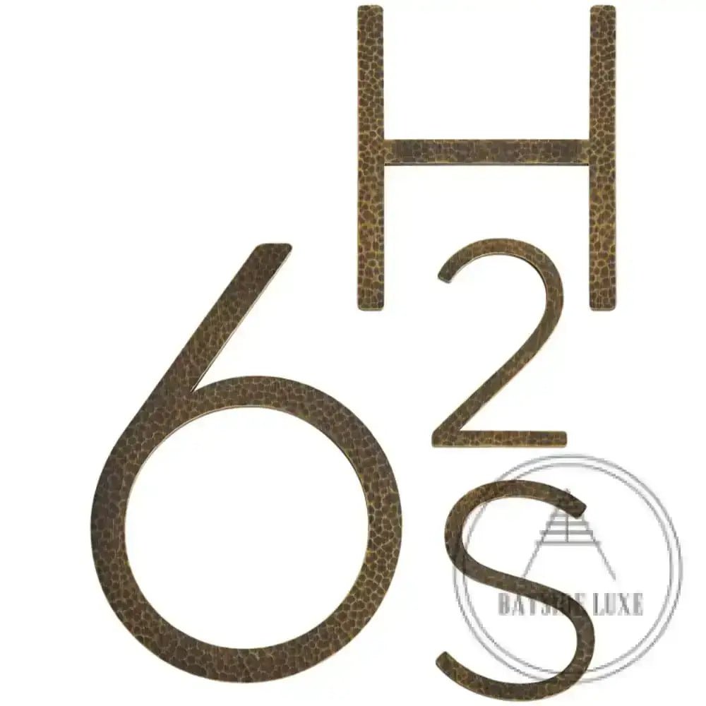House Numbers and Letters Bayside Luxe Signage - Hammered Antique Brass Floating Numbers and Letters - Noosa 10cm