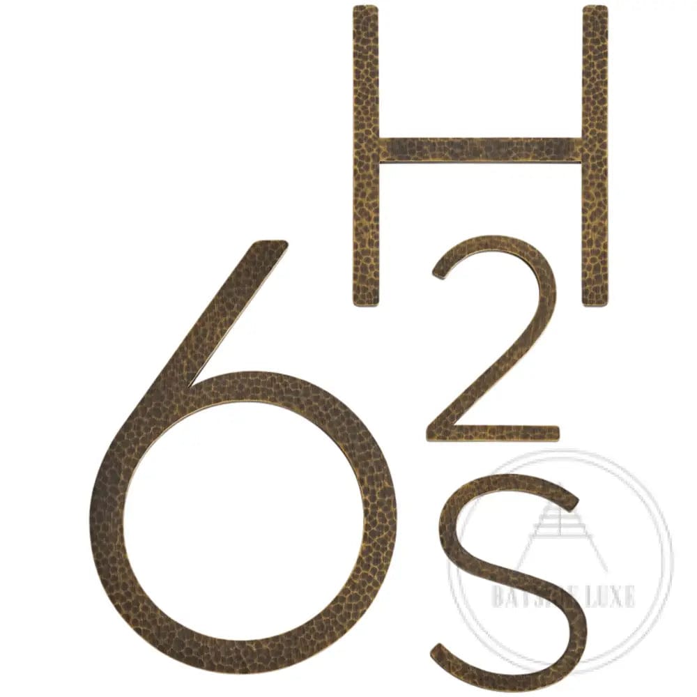 House Numbers and Letters Bayside Luxe Signage - Hammered Antique Brass Floating Numbers and Letters - Noosa 10cm