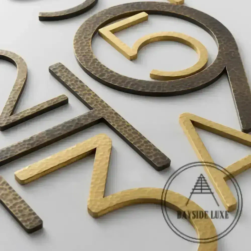 House Numbers and Letters Bayside Luxe Signage - Hammered Antique Brass Floating Numbers and Letters - Noosa 20cm