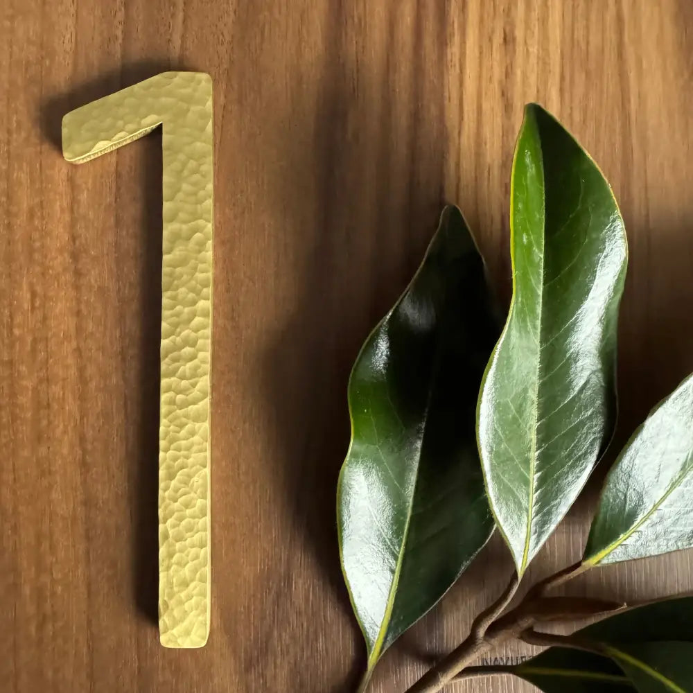 House Numbers and Letters Bayside Luxe Signage - Hammered Satin Brass Floating Numbers and Letters - Noosa 10cm