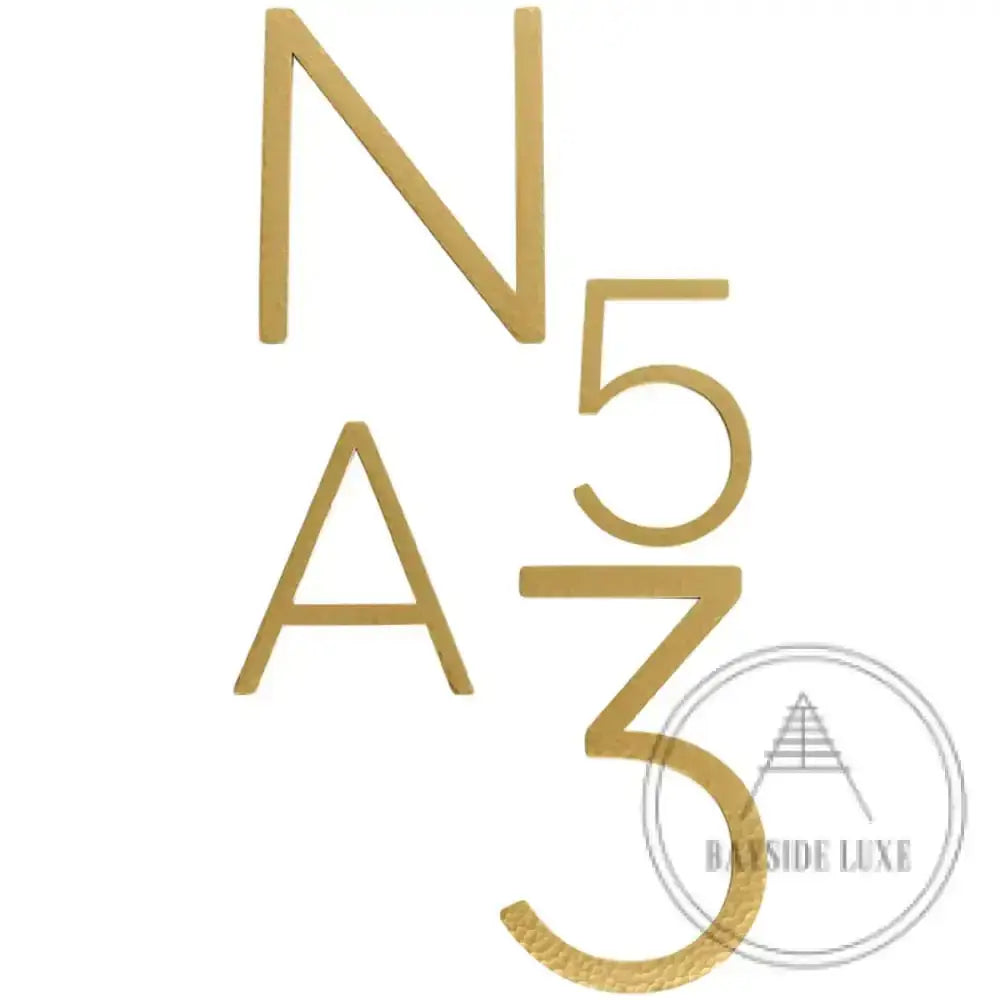 House Numbers and Letters Bayside Luxe Signage - Hammered Satin Brass Floating Numbers and Letters - Noosa 10cm