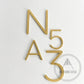 House Numbers and Letters Bayside Luxe Signage - Hammered Satin Brass Floating Numbers and Letters - Noosa 10cm