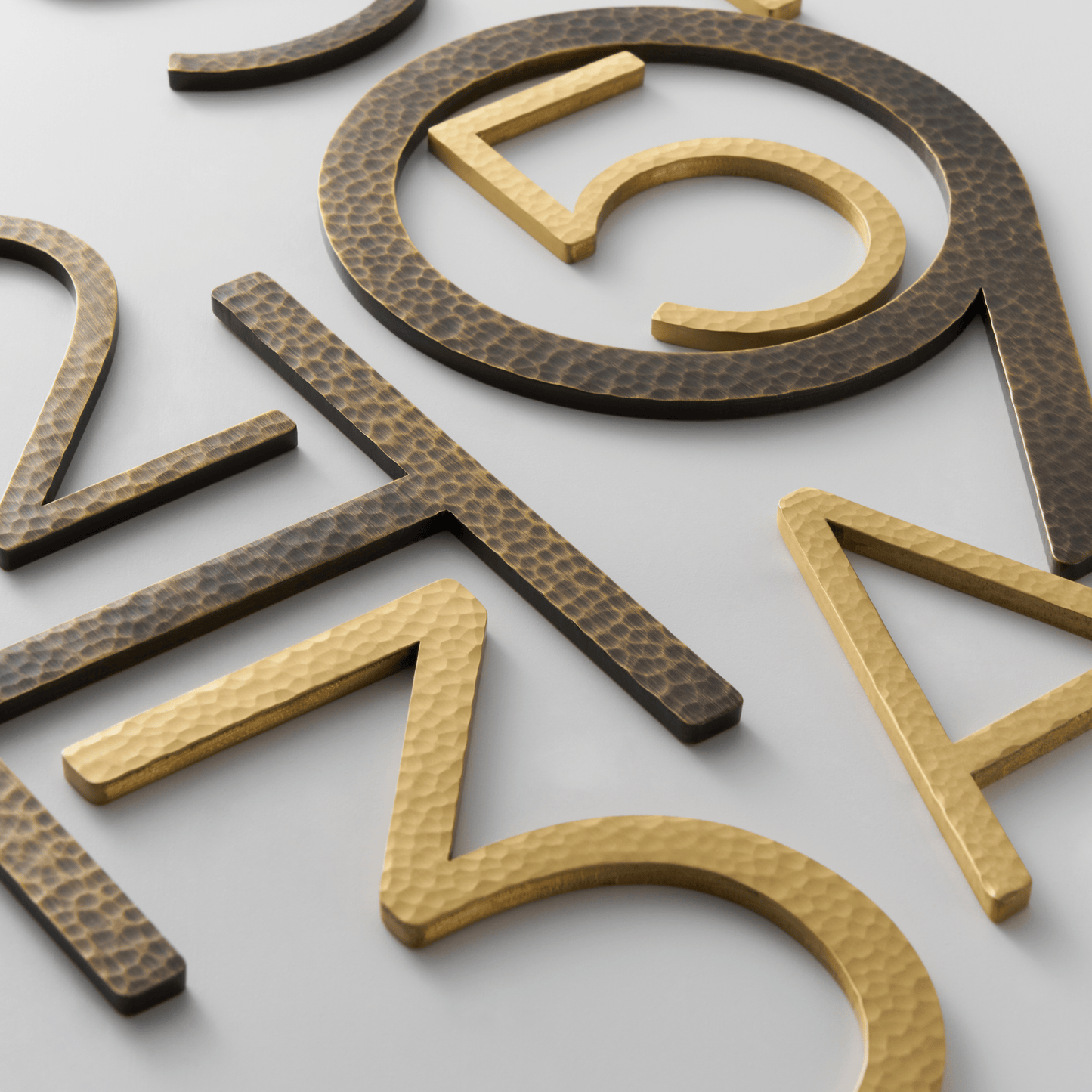 House Numbers and Letters Bayside Luxe Signage - Hammered Satin Brass Floating Numbers and Letters - Noosa 10cm