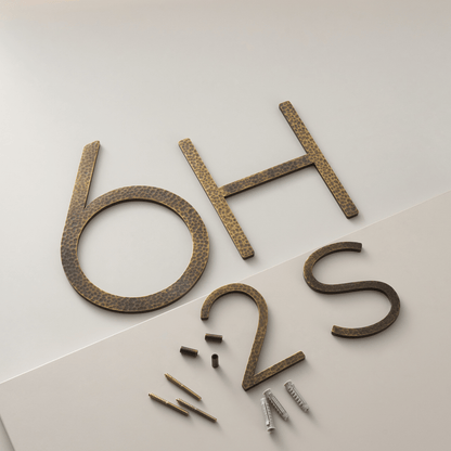 House Numbers and Letters Bayside Luxe Signage - Hammered Satin Brass Floating Numbers and Letters - Noosa 10cm