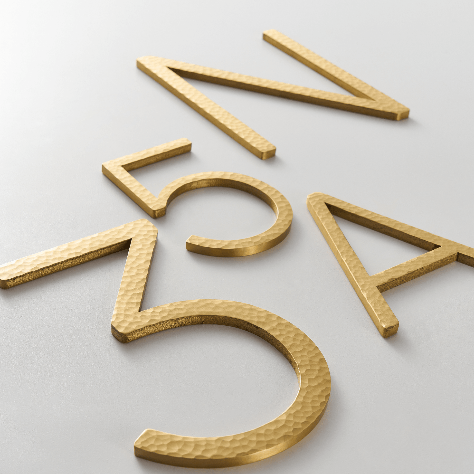 House Numbers and Letters Bayside Luxe Signage - Hammered Satin Brass Floating Numbers and Letters - Noosa 10cm
