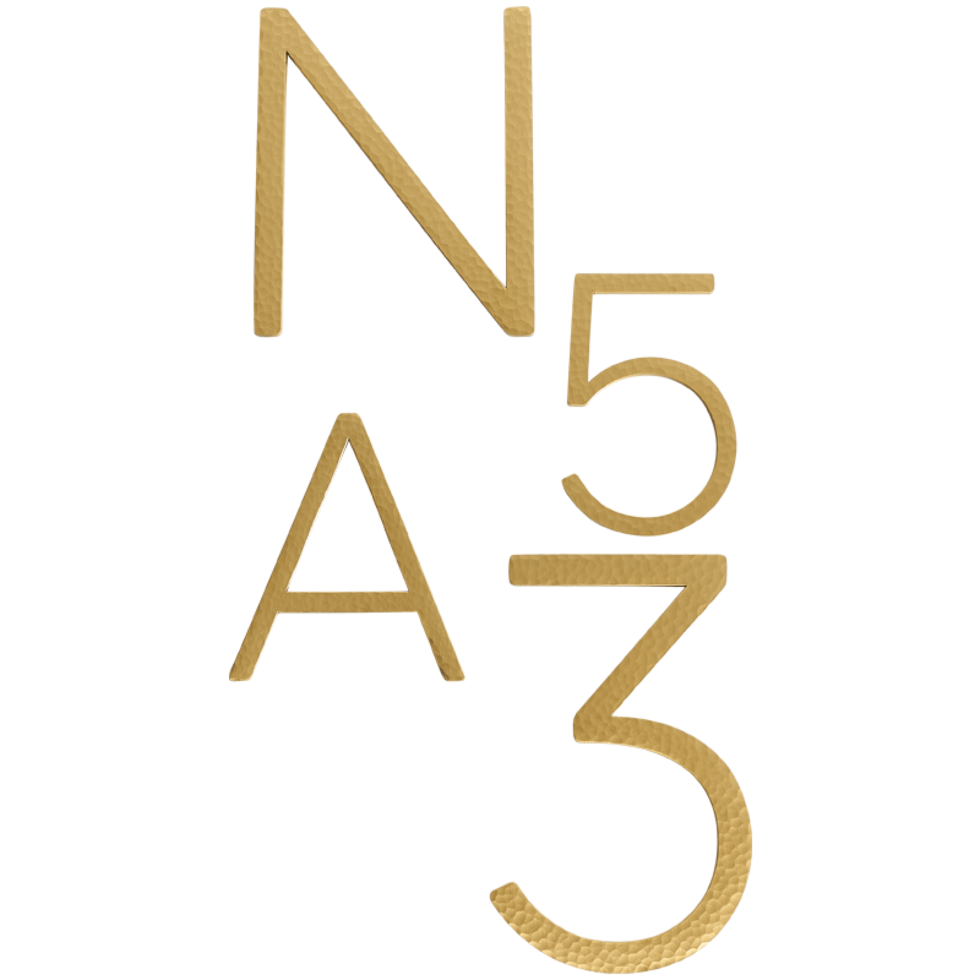 House Numbers and Letters Bayside Luxe Signage - Hammered Satin Brass Floating Numbers and Letters - Noosa 15cm