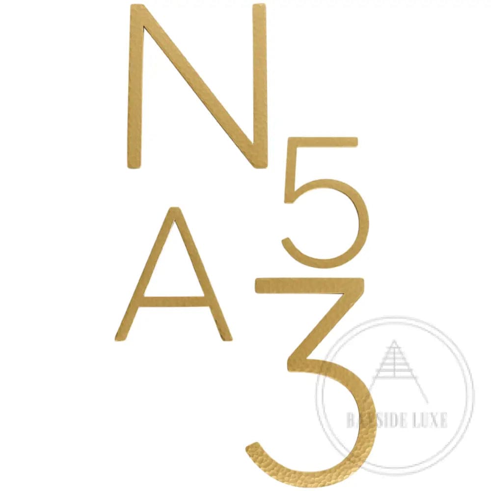 House Numbers and Letters Bayside Luxe Signage - Hammered Satin Brass Floating Numbers and Letters - Noosa 15cm