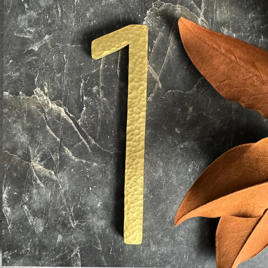 House Numbers and Letters Bayside Luxe Signage - Hammered Satin Brass Floating Numbers and Letters - Noosa 20cm