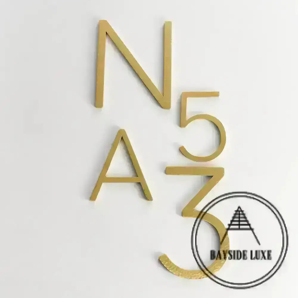 House Numbers and Letters Bayside Luxe Signage - Hammered Satin Brass Floating Numbers and Letters - Noosa 25cm