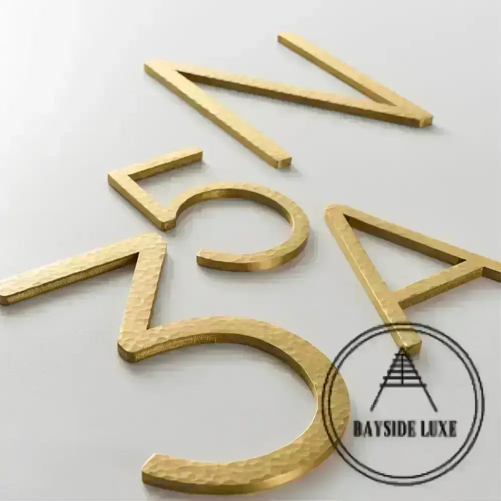 House Numbers and Letters Bayside Luxe Signage - Hammered Satin Brass Floating Numbers and Letters - Noosa 25cm