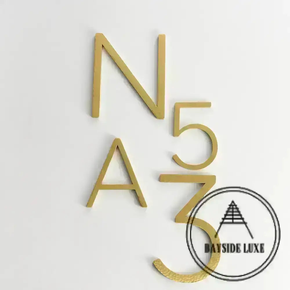 House Numbers and Letters Bayside Luxe Signage - Hammered Satin Brass Floating Numbers and Letters - Noosa 25cm