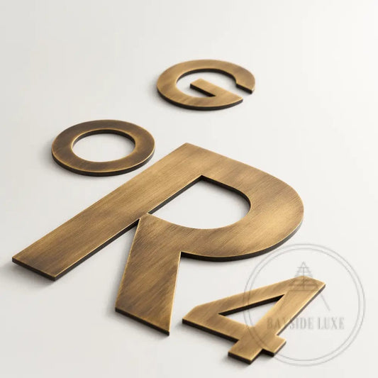 House Numbers and Letters Bayside Luxe Signage - Solid Antique Brass Floating Numbers and Letters - Beaumaris Bay 10 cm