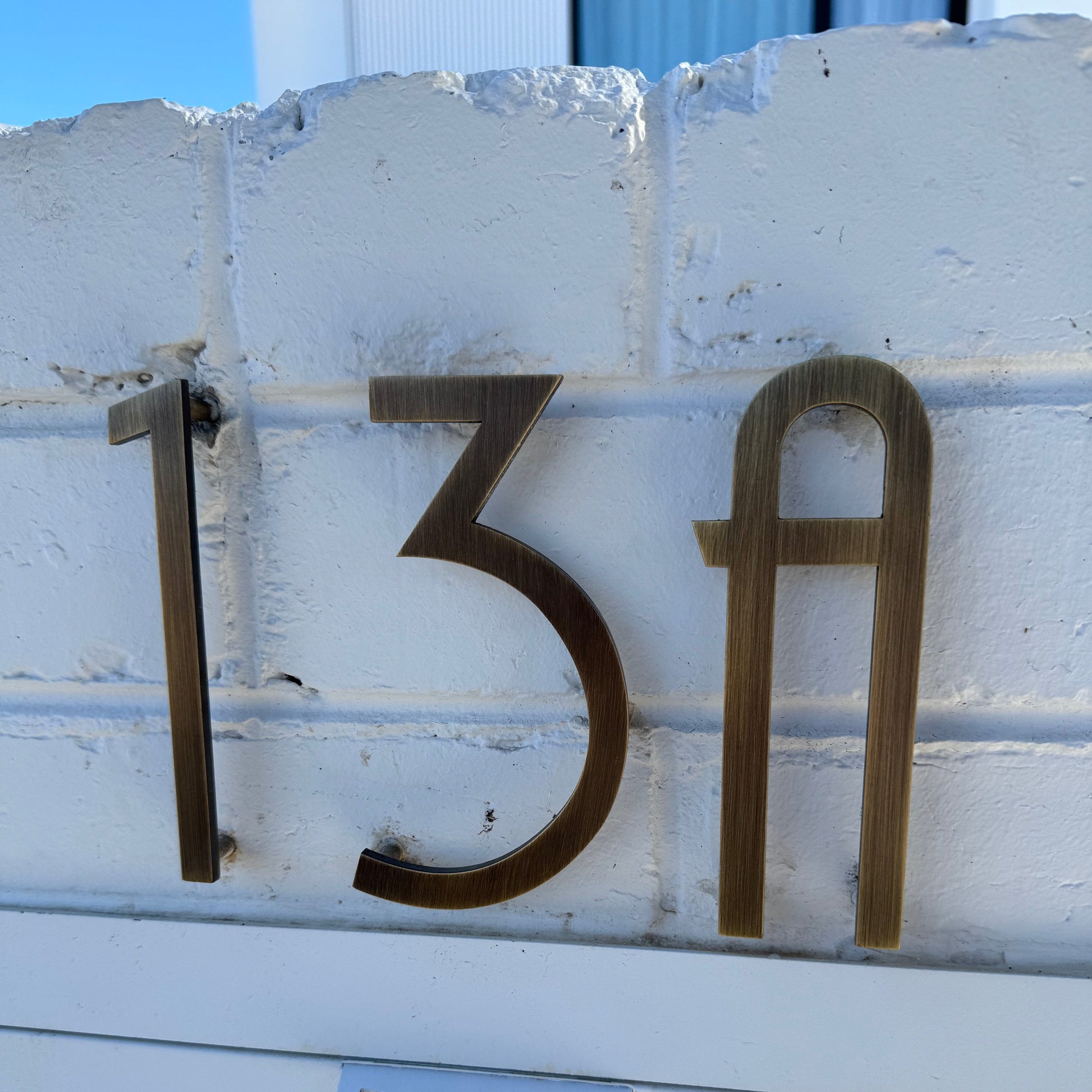 House Numbers and Letters Bayside Luxe Signage - Solid Antique Brass Floating Numbers and Letters - Merricks Beach 15cm