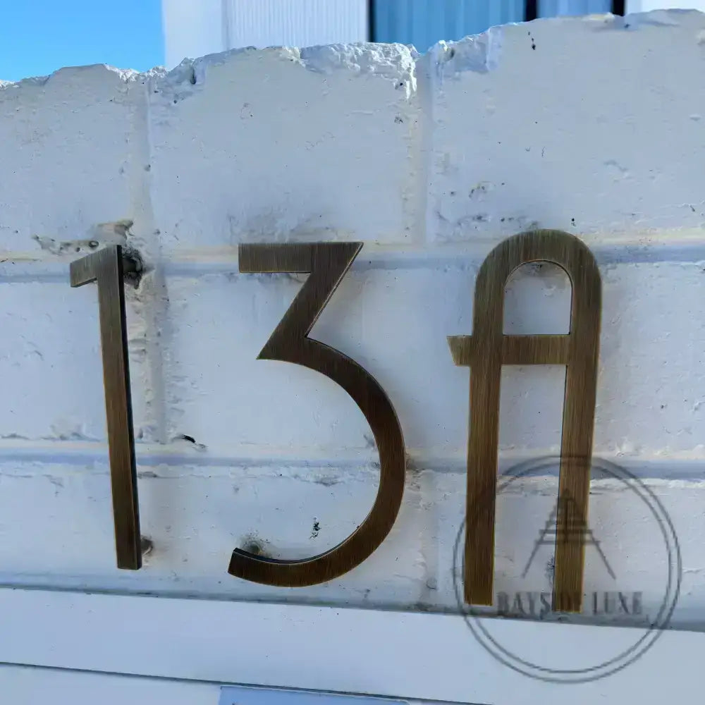 House Numbers and Letters Bayside Luxe Signage - Solid Antique Brass Floating Numbers and Letters - Merricks Beach 15cm