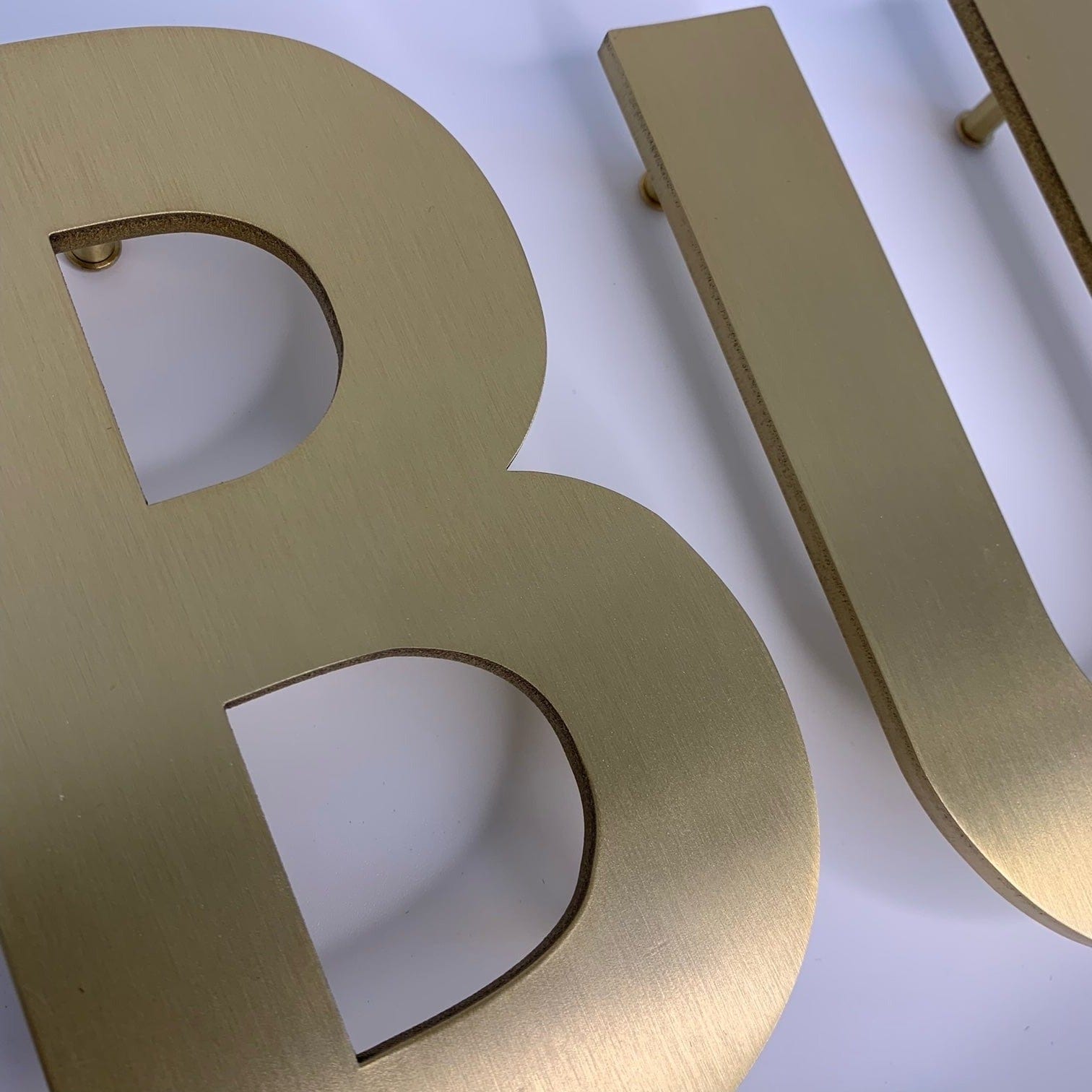 House Numbers and Letters Bayside Luxe Signage - Solid Satin Brass Floating House Numbers and Letters - Beaumaris Bay 20cm