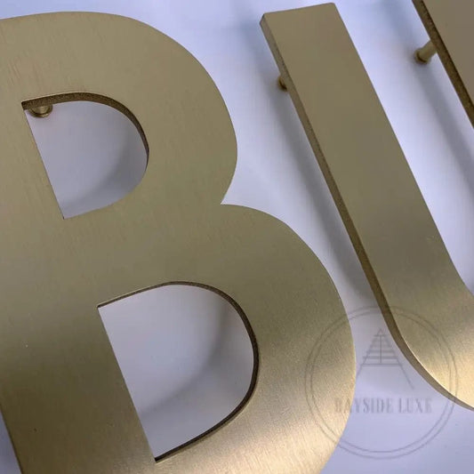 House Numbers and Letters Bayside Luxe Signage - Solid Satin Brass Floating Numbers and Letters - Beaumaris Bay 10cm