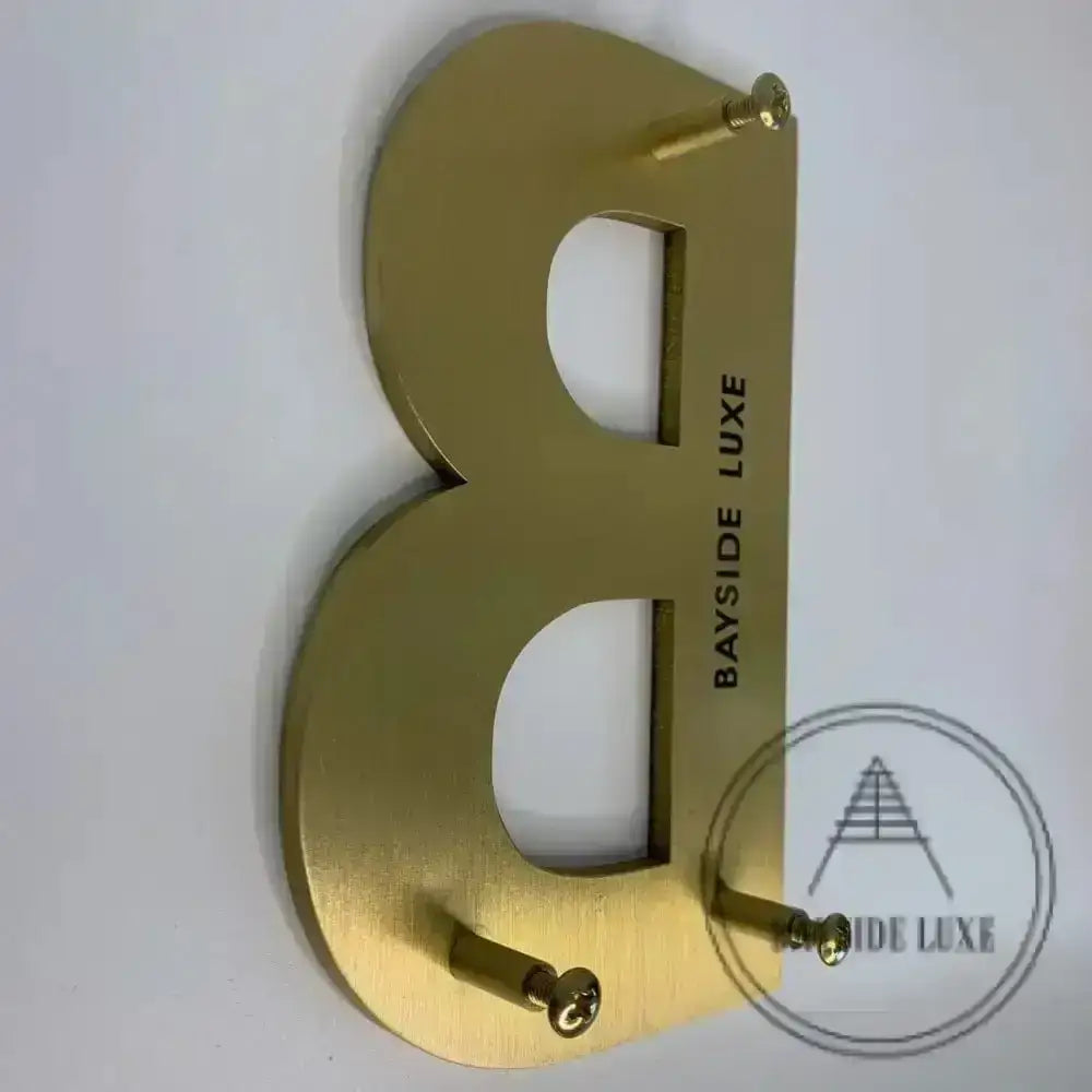 House Numbers and Letters Bayside Luxe Signage - Solid Satin Brass Floating Numbers and Letters - Beaumaris Bay 20cm