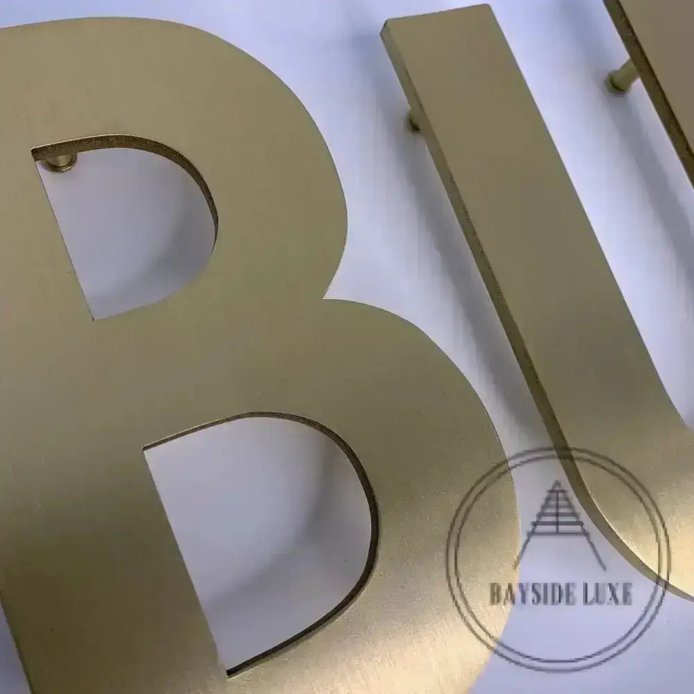 House Numbers and Letters Bayside Luxe Signage - Solid Satin Brass Floating Numbers and Letters - Beaumaris Bay 20cm