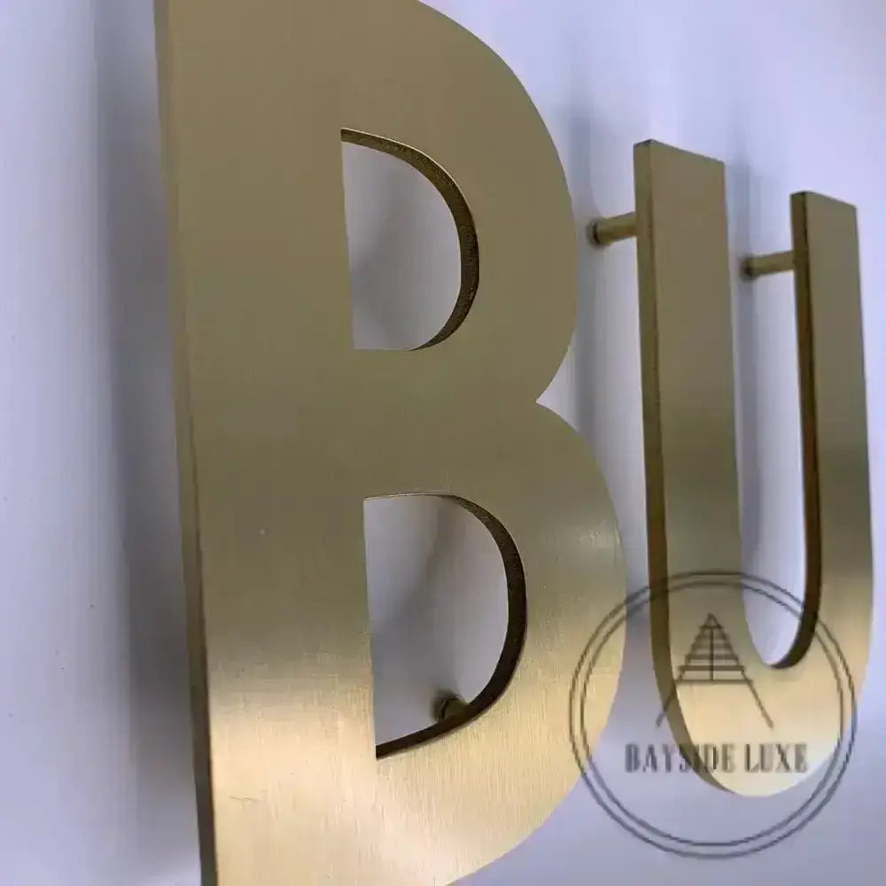 House Numbers and Letters Bayside Luxe Signage - Solid Satin Brass Floating Numbers and Letters - Beaumaris Bay 20cm