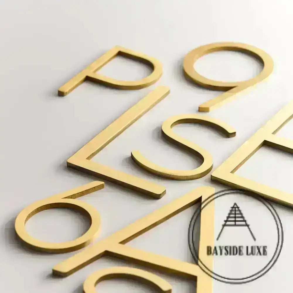 House Numbers and Letters Bayside Luxe Signage - Solid Satin Brass Floating Numbers and Letters - Watson's Bay 10cm