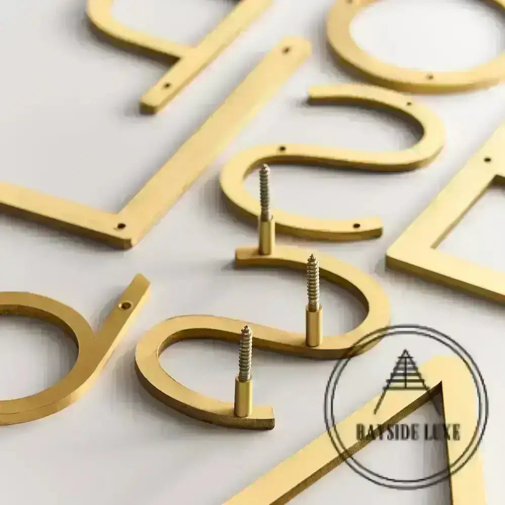 House Numbers and Letters Bayside Luxe Signage - Solid Satin Brass Floating Numbers and Letters - Watson's Bay 10cm