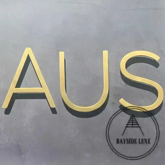 House Numbers and Letters Bayside Luxe Signage - Solid Satin Brass Floating Numbers and Letters - Watson's Bay 10cm